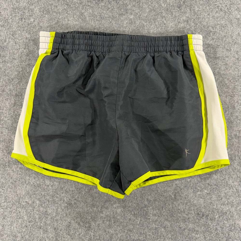 Danskin Now Womens Small Gray Neon Yellow Mesh Athletic Running Shorts